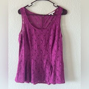 CAbi Purple Lace Sleeveless Top | Back Zip | Medium